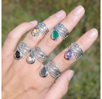 Bague bandeau en argent et pierre goutte Citrine T52