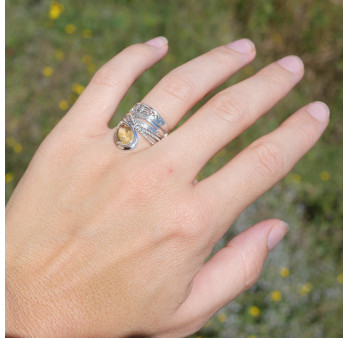Bague bandeau en argent et pierre goutte Citrine T52