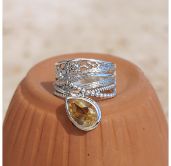 Bague bandeau en argent et pierre goutte Citrine T52