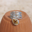 Bague bandeau en argent et pierre goutte Citrine T52