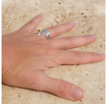 Bague bandeau en argent et pierre goutte Citrine T52