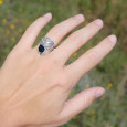 Bague bandeau en argent et pierre goutte Onyx noir T52