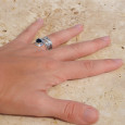 Bague bandeau en argent et pierre goutte Onyx noir T52
