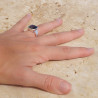 Bague en argent martelé et pierre carrée Quartz fumé T54