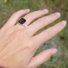 Bague en argent martelé et pierre carrée Quartz fumé T54