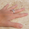 Bague en argent martelé et pierre carrée Quartz rose T57