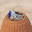 Bague mixte argent gravé et pierre facettée en Lapis lazuli T52/57