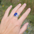 Bague mixte argent gravé et pierre facettée en Lapis lazuli T52/57