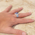 Bague mixte argent gravé et pierre facettée en Lapis lazuli T52/57
