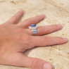 Bague mixte argent gravé et pierre facettée en Lapis lazuli T52/57