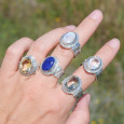 Bague mixte argent gravé et pierre facettée en Lapis lazuli T52/57