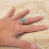 Bague pointes argent oxydé et pierre navette Calcédoine T61