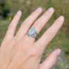 Bague pointes argent oxydé et pierre navette Calcédoine T61