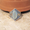 Bague pointes argent oxydé et pierre navette Calcédoine T61