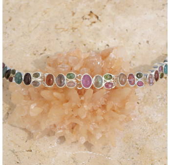 Bracelet 32 petites pierres Tourmaline multicolores et argent