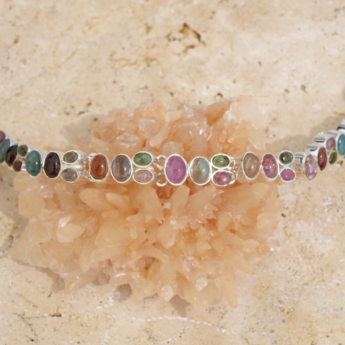 Bracelet 32 petites pierres Tourmaline multicolores et argent