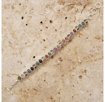 Bracelet 32 petites pierres Tourmaline multicolores et argent