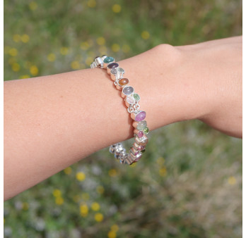 Bracelet 32 petites pierres Tourmaline multicolores et argent
