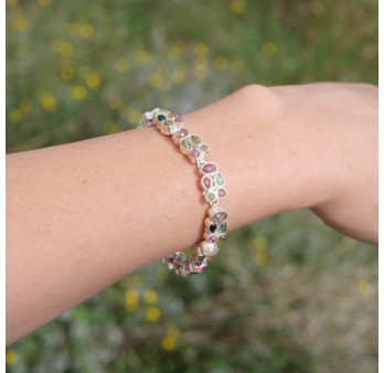 Bracelet 2 rangs 46 petites pierres Tourmaline et argent