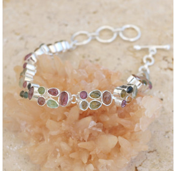 Bracelet 2 rangs 46 petites pierres Tourmaline et argent