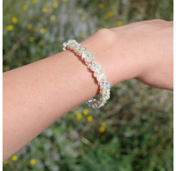 Bracelet en argent 2 rangs 54 petites pierres en Opale d'Ethiopie