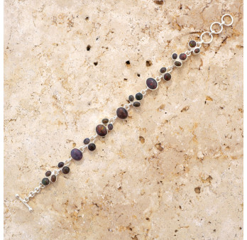 Bracelet en argent 23 pierres naturelles en Opale noire d'Ethiopie