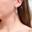 Boucles d'oreilles demi lune argent ciselé et Tourmaline vert clair
