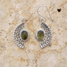 Boucles d'oreilles demi lune argent ciselé et Tourmaline vert clair