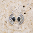 Boucles d'oreilles demi lune argent ciselé et Tourmaline vert
