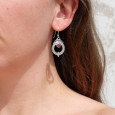 Boucles rondes ajourées argent et pierre Tourmaline rose
