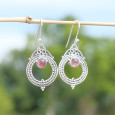 Boucles rondes ajourées argent et pierre Tourmaline rose