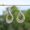 Boucles ajourées légères argent et pierre Tourmaline rose