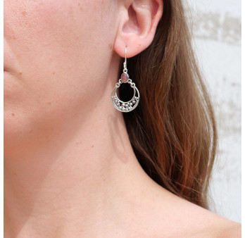 Boucles ajourées légères argent et pierre Tourmaline rose
