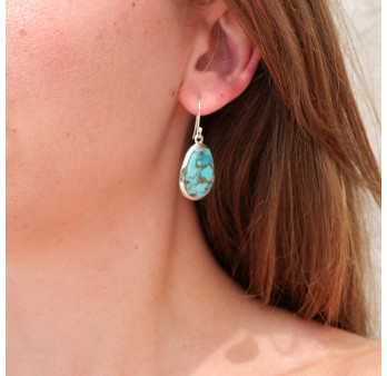 Grandes boucles poires en argent et Turquoise mohave