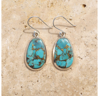 Grandes boucles poires en argent et Turquoise mohave