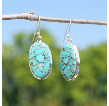 Grandes boucles ovales en argent et Turquoise mohave