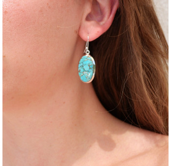 Grandes boucles ovales en argent et Turquoise mohave