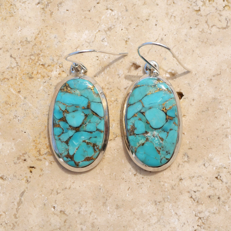 Grandes boucles ovales en argent et Turquoise mohave