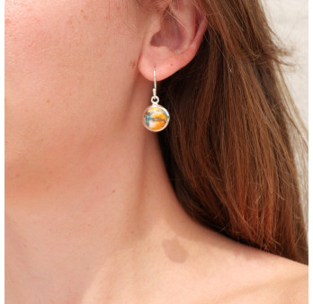 Boucles d'oreilles rondes Turquoise Oyster et argent