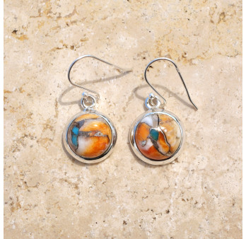 Boucles d'oreilles rondes Turquoise Oyster et argent