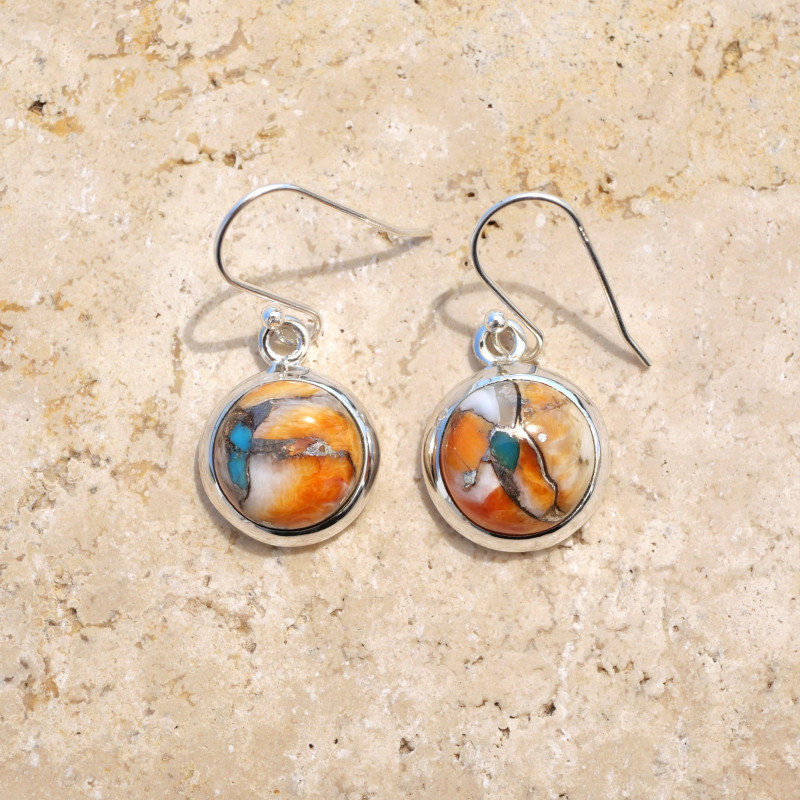 Boucles d'oreilles rondes Turquoise Oyster et argent
