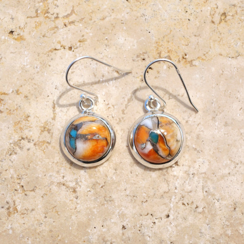 Boucles d'oreilles rondes Turquoise Oyster et argent