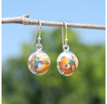 Boucles d'oreilles rondes Turquoise Oyster et argent