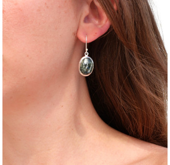 Boucles d'oreilles ovales argent et pierre Séraphinite