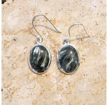 Boucles d'oreilles ovales argent et pierre Séraphinite