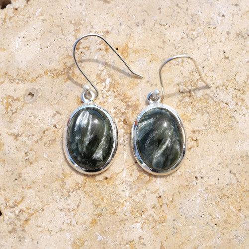 Boucles d'oreilles ovales argent et pierre Séraphinite