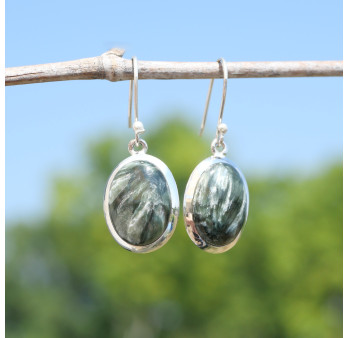 Boucles d'oreilles ovales argent et pierre Séraphinite