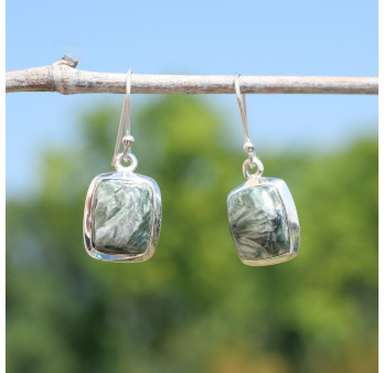 Boucles d'oreilles rectangulaires argent et pierre Séraphinite