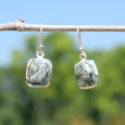 Boucles d'oreilles rectangulaires argent et pierre Séraphinite