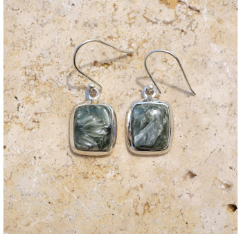 Boucles d'oreilles rectangulaires argent et pierre Séraphinite